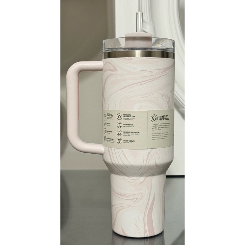 Stanley Quencher‎ H2.0 FlowState Tumbler 40oz, ROSE QUARTZ SWIRL - Picture 2 of 4